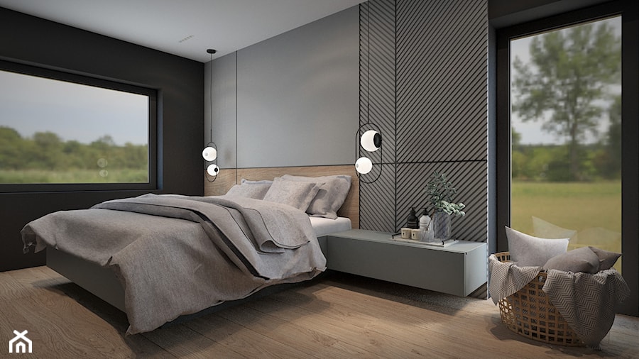 DOM W BIELSKU-BIAŁEJ/POD DĘBOWCEM - Średnia czarna szara sypialnia, styl nowoczesny - zdjęcie od MANUKA pracownia projektowa
