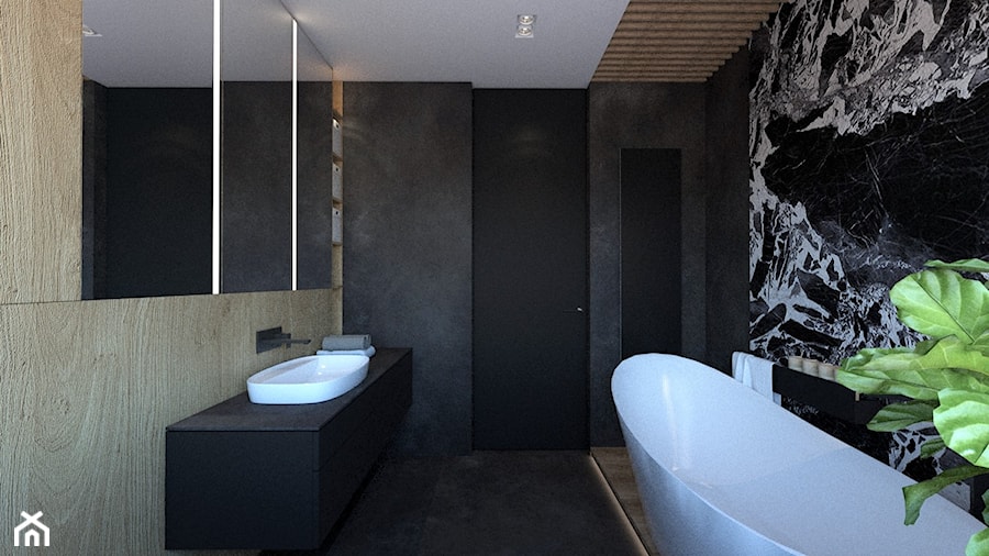 DOM W RUDZICY - Średnia bez okna z lustrem z punktowym oświetleniem łazienka, styl nowoczesny - zdjęcie od MANUKA pracownia projektowa
