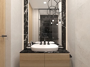DOM W RUDZICY - Mała bez okna z lustrem z marmurową podłogą łazienka, styl nowoczesny - zdjęcie od MANUKA pracownia projektowa