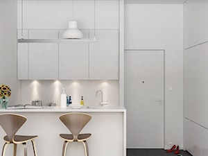 Kawalerka 21 - Średnia otwarta z kamiennym blatem biała kuchnia dwurzędowa, styl skandynawski - zdjęcie od Hoski / Architekt Andrzej Chomski