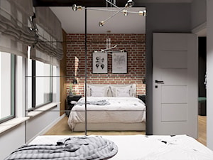 Fresh Loft - Średnia brązowa szara sypialnia, styl industrialny - zdjęcie od Karolina Urbaniak Architektura Wnętrz