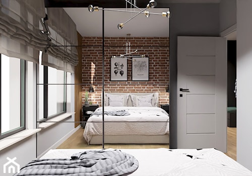 Fresh Loft - Średnia brązowa szara sypialnia, styl industrialny - zdjęcie od Karolina Urbaniak Architektura Wnętrz
