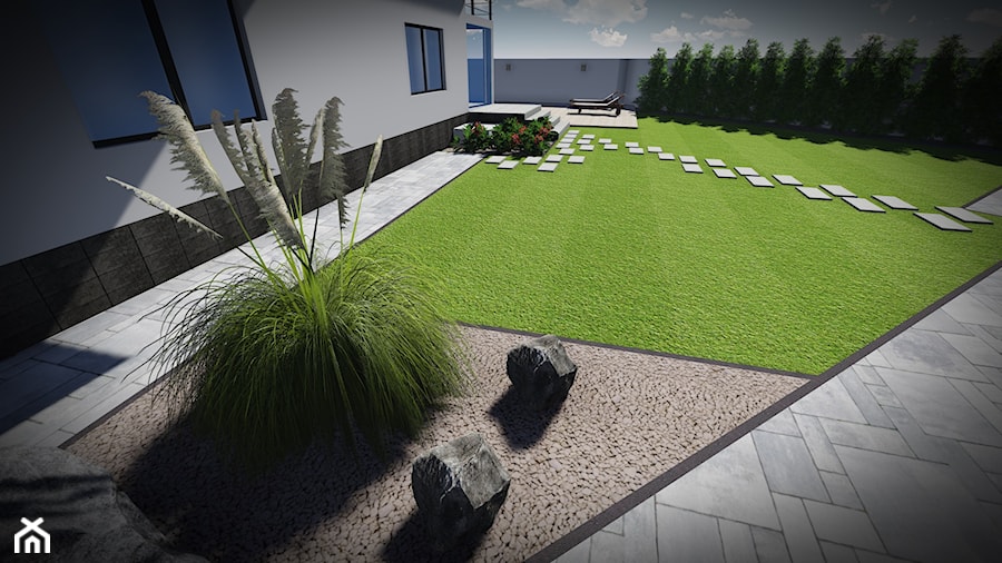 Ogród w nowoczesnym stylu - Projektowanie nawierzchni z kostki brukowej i Projektowanie ogrodów - zdjęcie od Ogrody Agnieszki