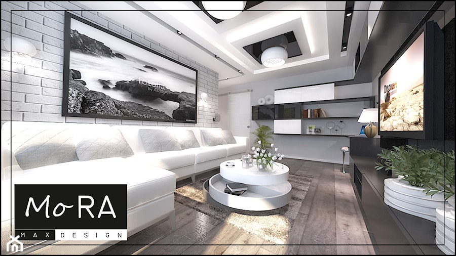 Projekt salonu jako jedno z wnętrza apartamentu położonego w Katowicach - zdjęcie od MoRA MAX Design