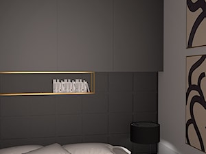 sypialnia - Biała szara z panelami tapicerowanymi sypialnia, styl minimalistyczny - zdjęcie od BEL_design