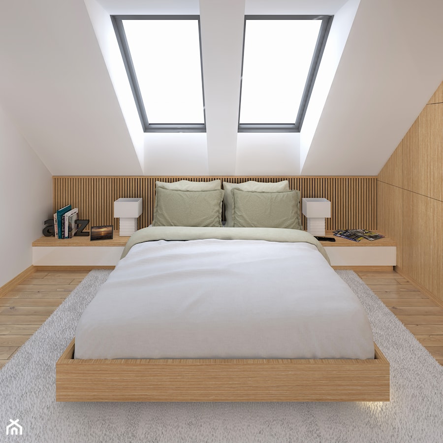 Wnętrze powtarzalnego projektu "ANTARA". - Średnia biała sypialnia na poddaszu, styl nowoczesny - zdjęcie od V P S Architektura  Sebastian Olszewski