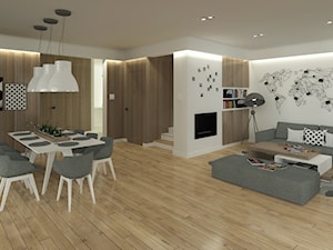 Wnętrze powtarzalnego projektu "ANTARA". - Duży biały salon z jadalnią, styl nowoczesny - zdjęcie od V P S Architektura  Sebastian Olszewski