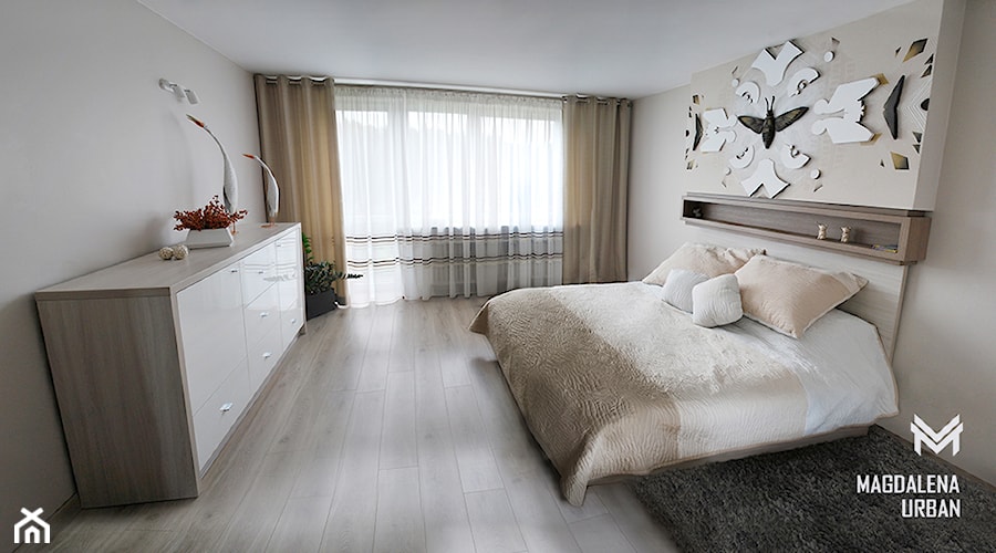 JASNA SYPIALNIA - Duża beżowa sypialnia, styl nowoczesny - zdjęcie od urbaninteriorspl