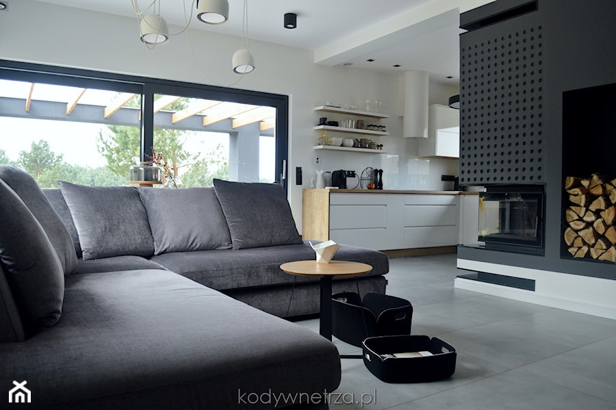 Realizacja AirPlane - Średni biały salon z kuchnią, styl nowoczesny - zdjęcie od KODY Wnętrza | projektowanie wnętrz i doradztwo