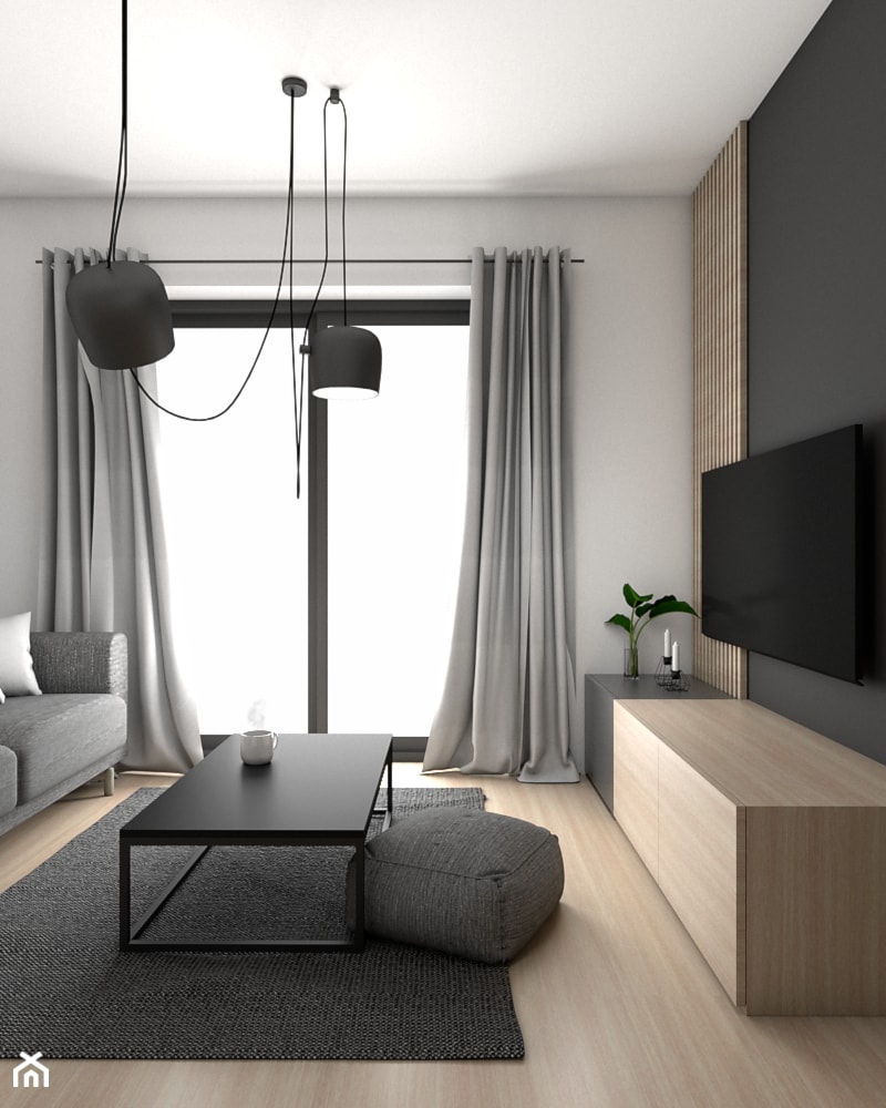 Mieszkanie w Tychach Middle Studio - Mały biały czarny salon, styl nowoczesny - zdjęcie od Middle Studio
