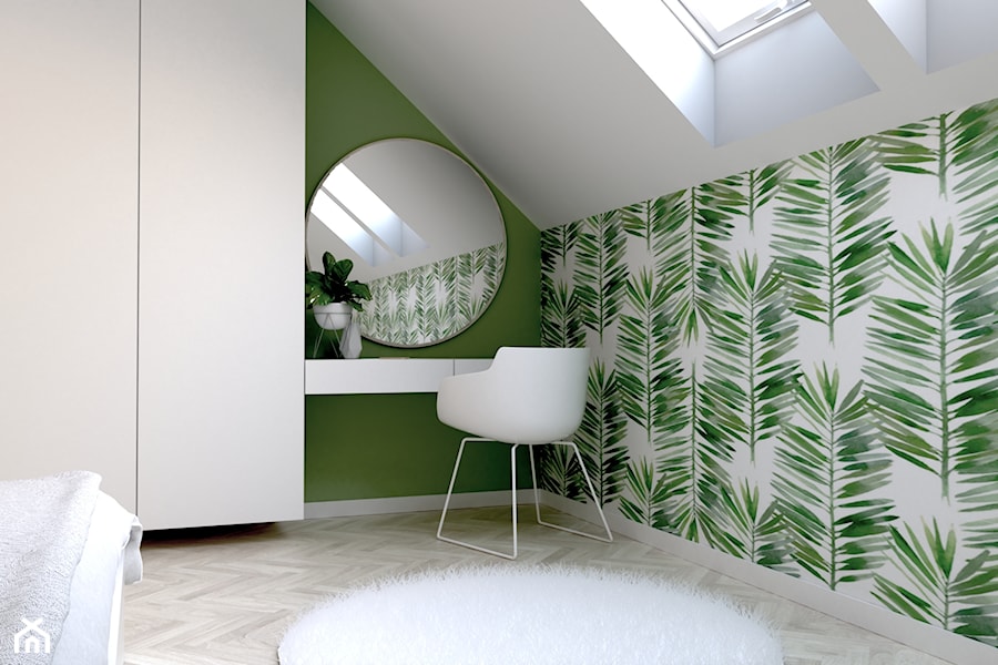 Dom w Tychach - Mała zielona sypialnia na poddaszu, styl nowoczesny - zdjęcie od Middle Studio