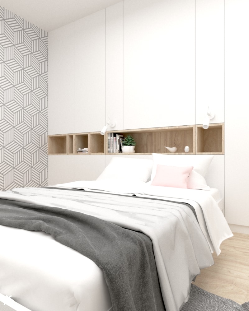 Mieszkanie w Lędzinach Middle Studio - Mała biała szara sypialnia, styl nowoczesny - zdjęcie od Middle Studio