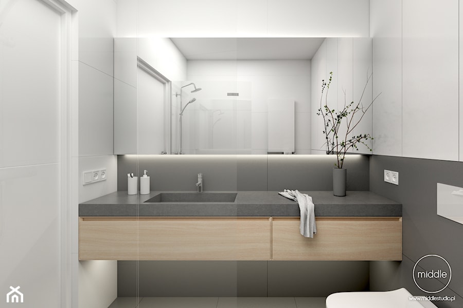 Łazienka Katowice - Mała bez okna z lustrem łazienka, styl minimalistyczny - zdjęcie od Middle Studio