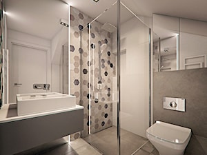 002 - Średnia na poddaszu bez okna z lustrem z punktowym oświetleniem łazienka, styl nowoczesny - zdjęcie od SzklarczykDesign