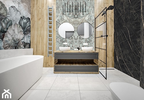 Łazienka wanna wolnostojąca - Średnia bez okna z lustrem z dwoma umywalkami łazienka, styl industrialny - zdjęcie od Vimko Projektowanie Wnętrz