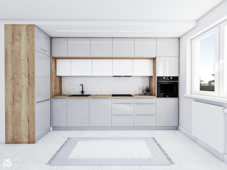 Kuchnia Dąb Halifax + biało/szare akryle - Kuchnia, styl nowoczesny - zdjęcie od Vimko Projektowanie Wnętrz