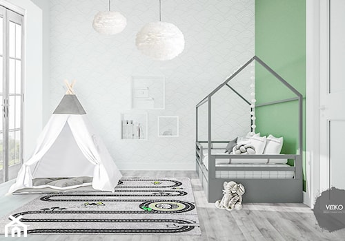 Pokój dziecięcy zieleń - Średni biały zielony pokój dziecka dla dziecka dla chłopca, styl nowoczesny - zdjęcie od Vimko Projektowanie Wnętrz