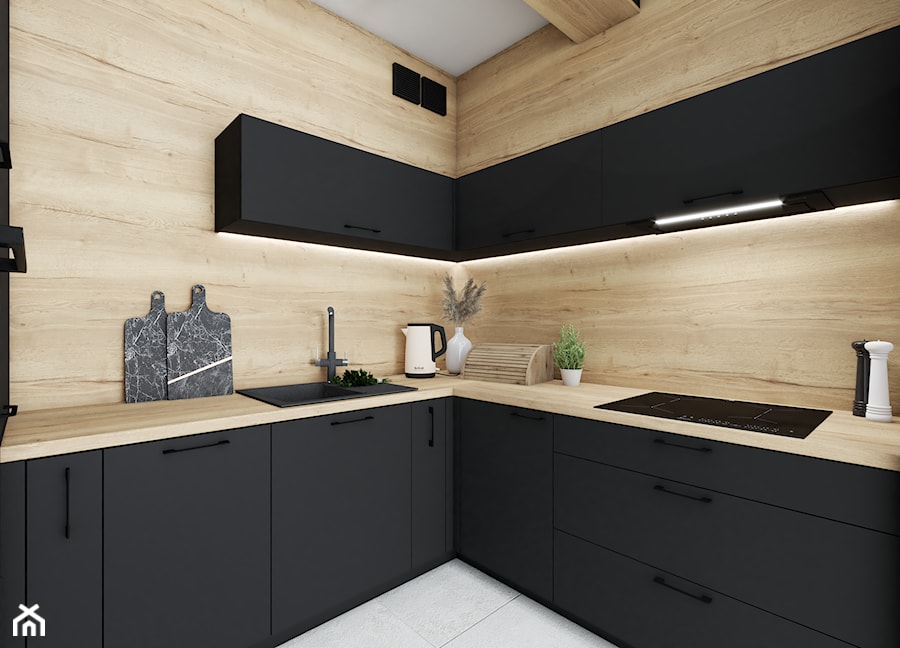 Mała czarna kuchnia - Kuchnia, styl nowoczesny - zdjęcie od Vimko Projektowanie Wnętrz