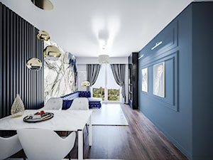 Manon - Średni biały niebieski salon z jadalnią, styl glamour - zdjęcie od Vimko Projektowanie Wnętrz