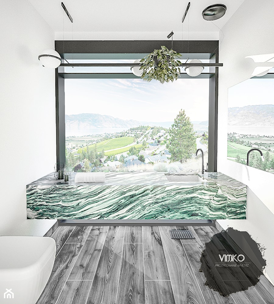 Łazienka z górskim widokiem w odcieniach zieleni - Łazienka, styl nowoczesny - zdjęcie od Vimko Projektowanie Wnętrz