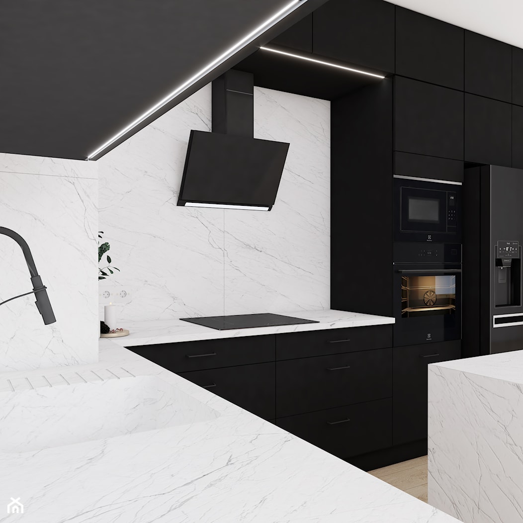 Czarna minimalistyczna kuchnia z frontami akrylowymi - zdjęcie od Vimko Projektowanie Wnętrz - Homebook