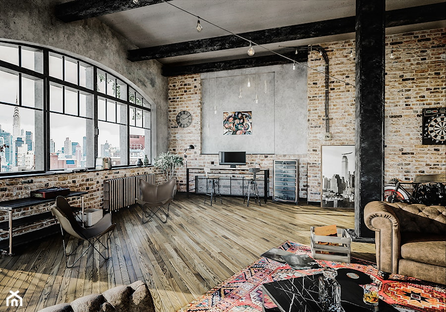 Salon w stylu industrialnym - zdjęcie od Vimko Projektowanie Wnętrz