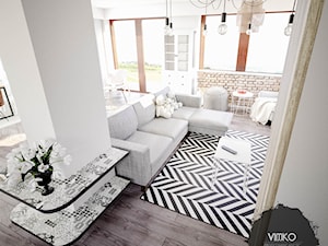 Salon w stylu skandynawskim z nutą loftu - Średni biały salon z jadalnią, styl skandynawski - zdjęcie od Vimko Projektowanie Wnętrz