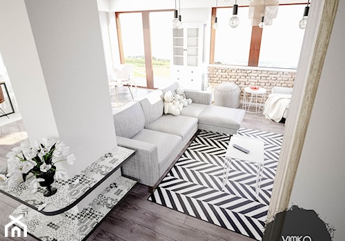 Salon w stylu skandynawskim z nutą loftu - Średni biały salon z jadalnią, styl skandynawski - zdjęcie od Vimko Projektowanie Wnętrz