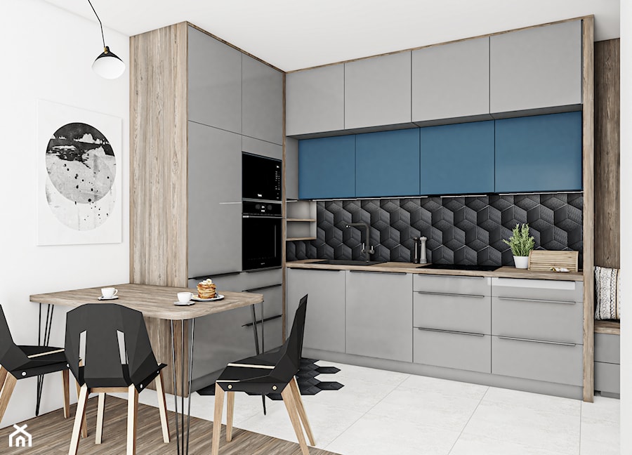 Kuchnia z niebieskimi frontami - Kuchnia, styl nowoczesny - zdjęcie od Vimko Projektowanie Wnętrz