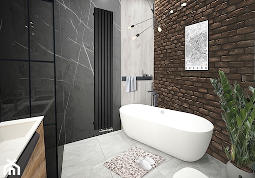 Łazienka wanna wolnostojąca - Średnia bez okna z dwoma umywalkami łazienka, styl industrialny - zdjęcie od Vimko Projektowanie Wnętrz