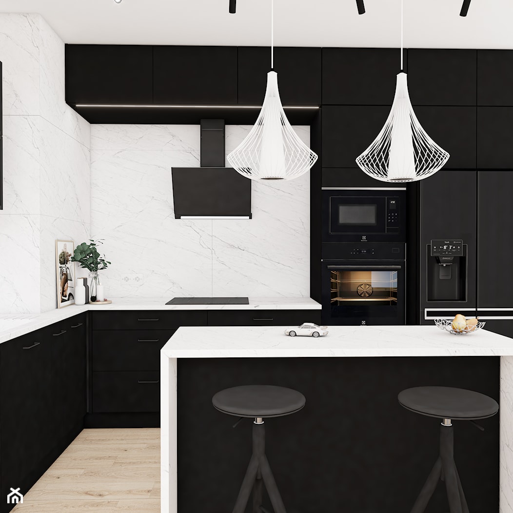 Czarna minimalistyczna kuchnia z frontami akrylowymi - zdjęcie od Vimko Projektowanie Wnętrz - Homebook