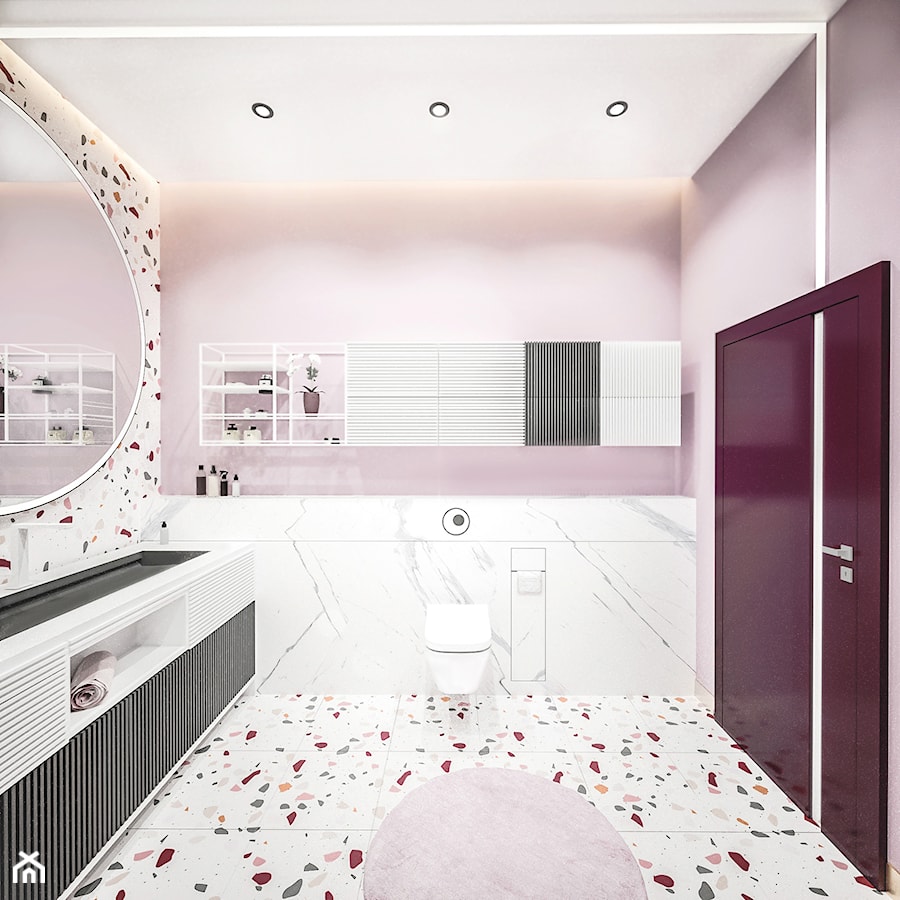 Terazzo - Średnia bez okna z lustrem z punktowym oświetleniem łazienka, styl nowoczesny - zdjęcie od Vimko Projektowanie Wnętrz