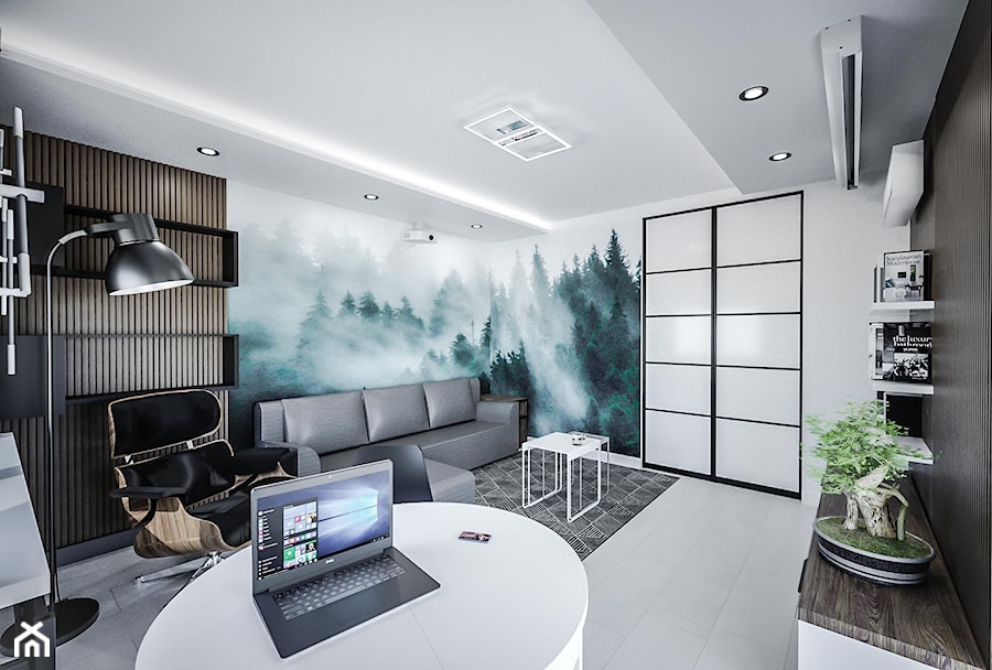 Minimalistyczny salon - Duży szary salon z jadalnią, styl minimalistyczny - zdjęcie od Vimko Projektowanie Wnętrz