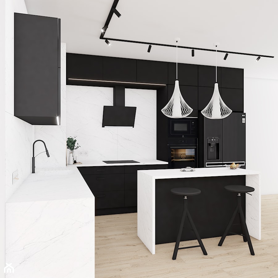 Czarna minimalistyczna kuchnia z frontami akrylowymi - zdjęcie od Vimko Projektowanie Wnętrz