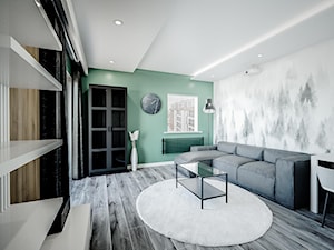 Minimalistyczny salon - Duży biały zielony salon, styl minimalistyczny - zdjęcie od Vimko Projektowanie Wnętrz