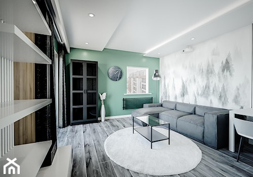 Minimalistyczny salon - Duży biały zielony salon, styl minimalistyczny - zdjęcie od Vimko Projektowanie Wnętrz