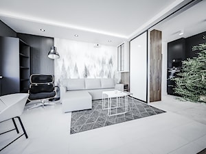 Minimalistyczny salon - Duży biały czarny salon, styl minimalistyczny - zdjęcie od Vimko Projektowanie Wnętrz