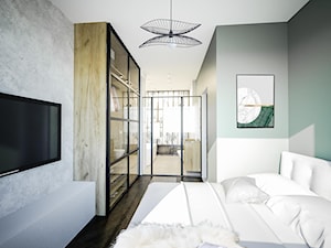 Sypialnia połączona z łazienką - Średnia szara sypialnia z łazienką, styl nowoczesny - zdjęcie od Vimko Projektowanie Wnętrz