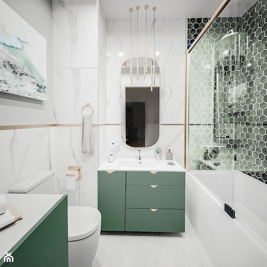 Triestino - Mała bez okna z lustrem z marmurową podłogą z punktowym oświetleniem łazienka, styl nowoczesny - zdjęcie od Vimko Projektowanie Wnętrz