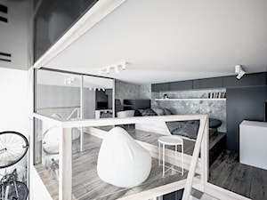 Projekt MiniMaxy Antresola z górską nutą. - Duża szara z biurkiem sypialnia na antresoli, styl nowoczesny - zdjęcie od Vimko Projektowanie Wnętrz