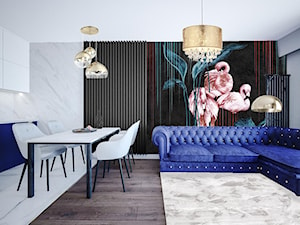 Manon - Średni szary salon z kuchnią z jadalnią, styl glamour - zdjęcie od Vimko Projektowanie Wnętrz