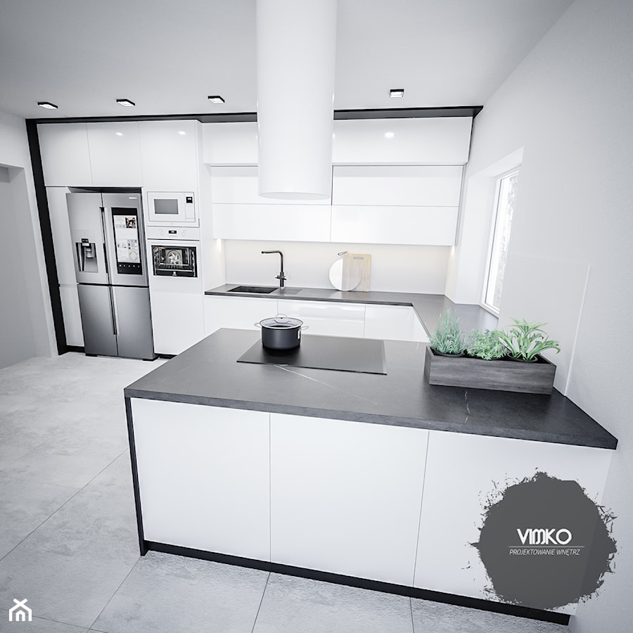 Czarno biała kuchnia - zdjęcie od Vimko Projektowanie Wnętrz