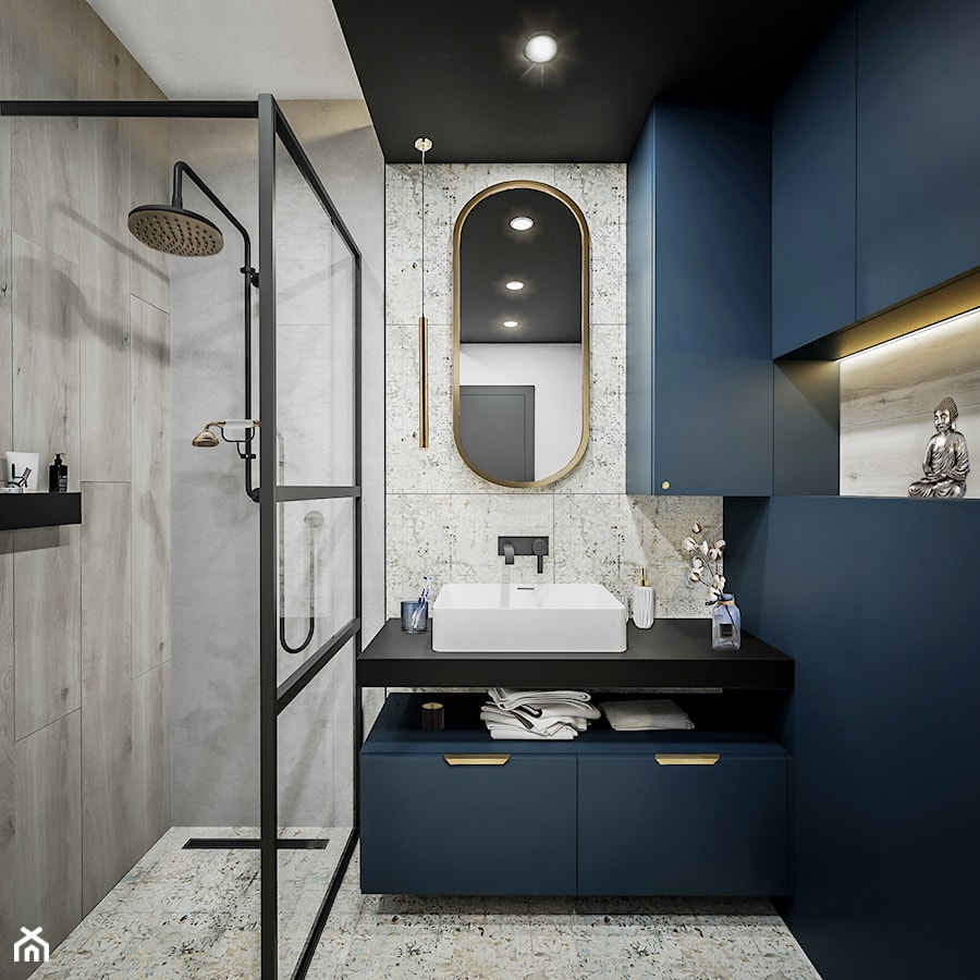 Granatowa łazienka glamour - zdjęcie od Vimko Projektowanie Wnętrz
