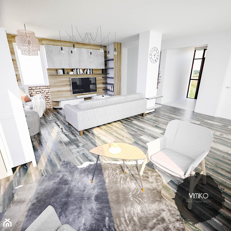 Salon w stylu skandynawskim z nutą loftu - Średni biały szary salon, styl skandynawski - zdjęcie od Vimko Projektowanie Wnętrz