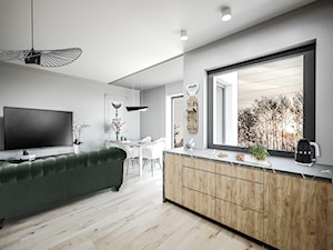 Salon - Średni biały szary salon z kuchnią z jadalnią, styl industrialny - zdjęcie od Vimko Projektowanie Wnętrz