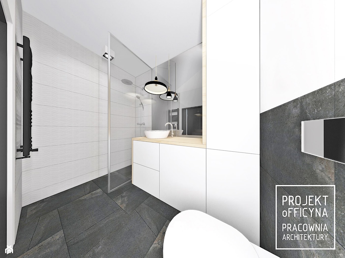MIESZKANIE RADWAŃSKA M3 - Średnia bez okna z marmurową podłogą z punktowym oświetleniem łazienka, styl nowoczesny - zdjęcie od projektofficyna - Homebook