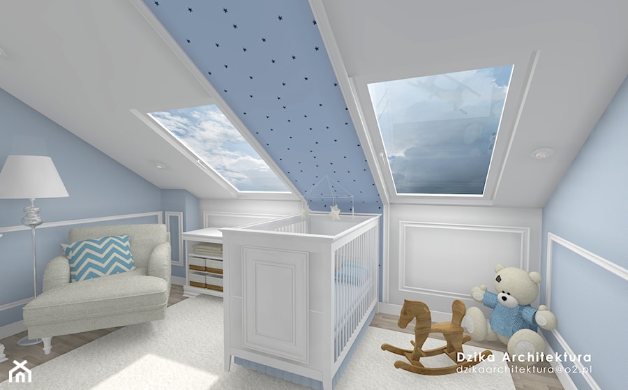WILLA URSYNÓW - Mały szary niebieski pokój dziecka dla niemowlaka dla chłopca dla dziewczynki, styl tradycyjny - zdjęcie od DziKa Architektura