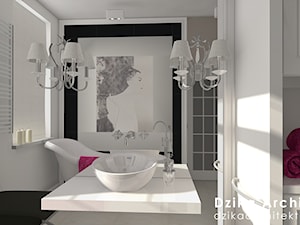 WILLA URSYNÓW - Mała na poddaszu bez okna z lustrem z marmurową podłogą łazienka, styl tradycyjny - zdjęcie od DziKa Architektura