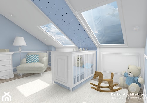 WILLA URSYNÓW - Duży biały niebieski pokój dziecka dla niemowlaka dla chłopca dla dziewczynki, styl tradycyjny - zdjęcie od DziKa Architektura