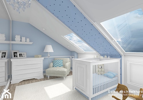 WILLA URSYNÓW - Średni biały niebieski pokój dziecka dla niemowlaka dla chłopca, styl tradycyjny - zdjęcie od DziKa Architektura